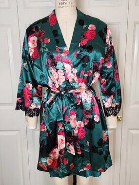 NWT Linea Donatella Women's 2-Piece Sofi Rose Chemise and Wrapper Set Size L